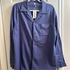 NWT COOFANDY Men's Collared Long Sleeve Button Down Shirt Blue Linen Blend - Med